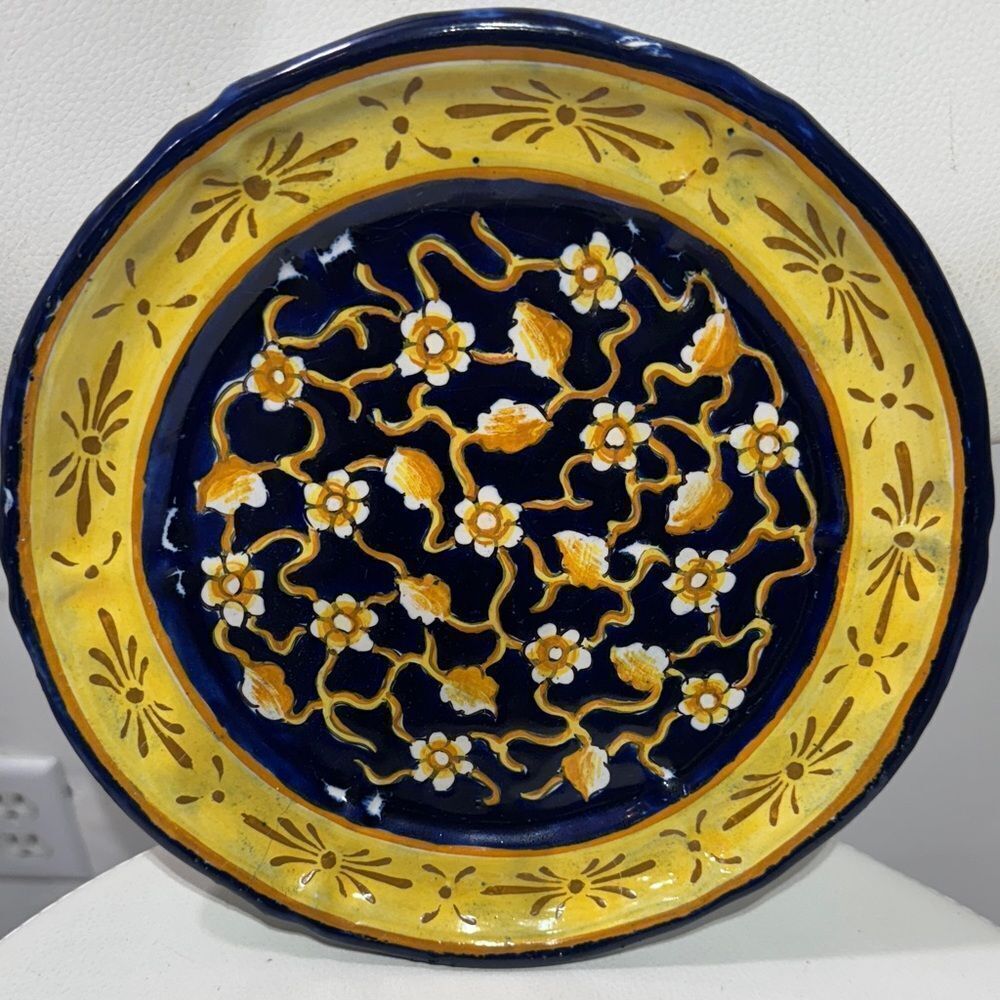 Handcrafted Yellow and Blue Decorative Plate